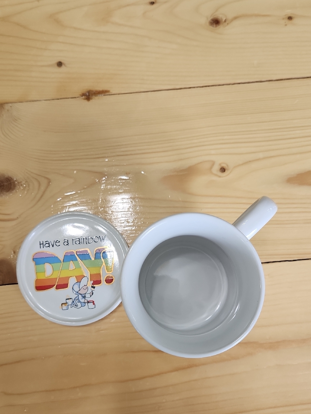 VTG 1983 Hallmark Mug Mates Coffee Cup With Coaster Lid Have A Rainbow Day Japan - Picture 5 of 13